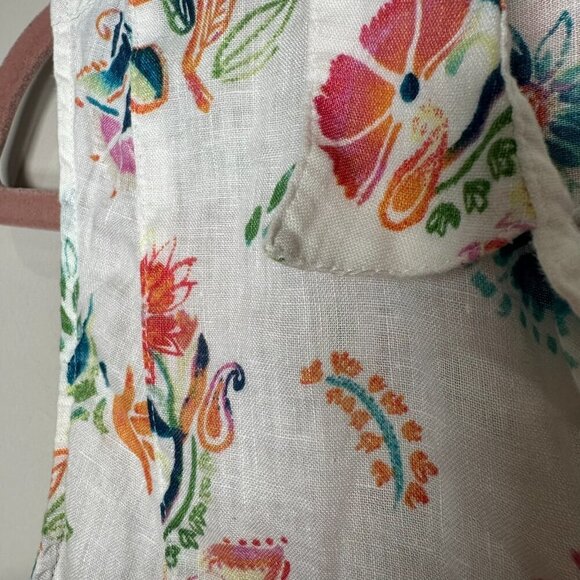 J Jill Love Linen White Floral Button Front Tunic Top Size Medium Sleeveless - Picture 3 of 10